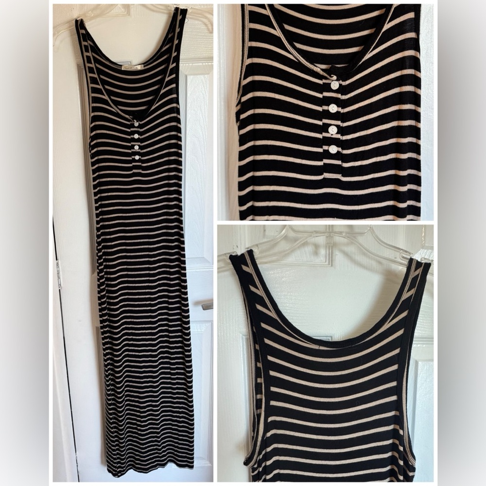 SOLD‼️4/$15 Heart & Hips Black and Tan Striped Maxi Dress Size Small - Picture 1 of 5